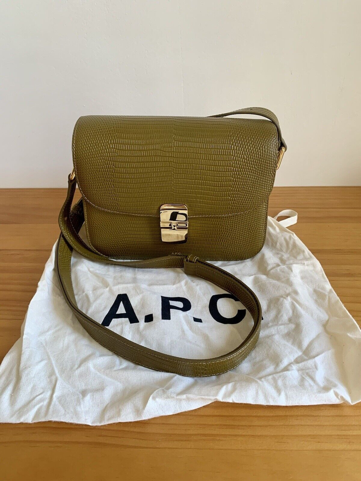 A.P.C. Grace Small Olive Lizard Embossed Leather Bag  | eBay | eBay UK