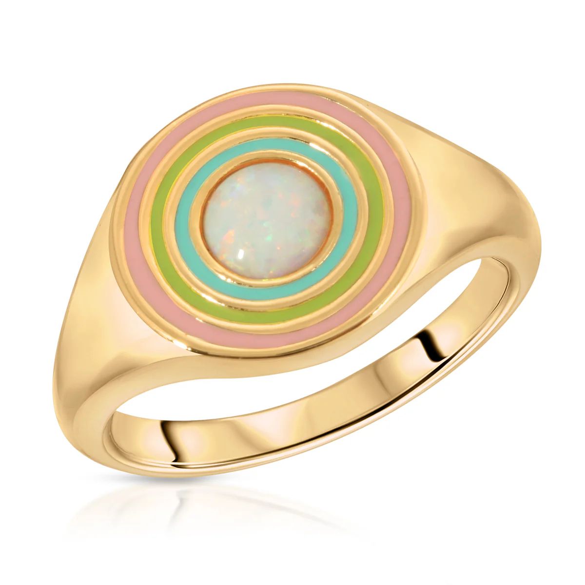 Rainbow Signet Ring- White Opal | Elizabeth Stone Jewelry