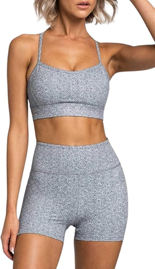 Women's Workout Sets 2 Piece Yoga Outfits High Waisted Yoga Leggings Shorts and Sports Bra Gym Cl... | Amazon (US)