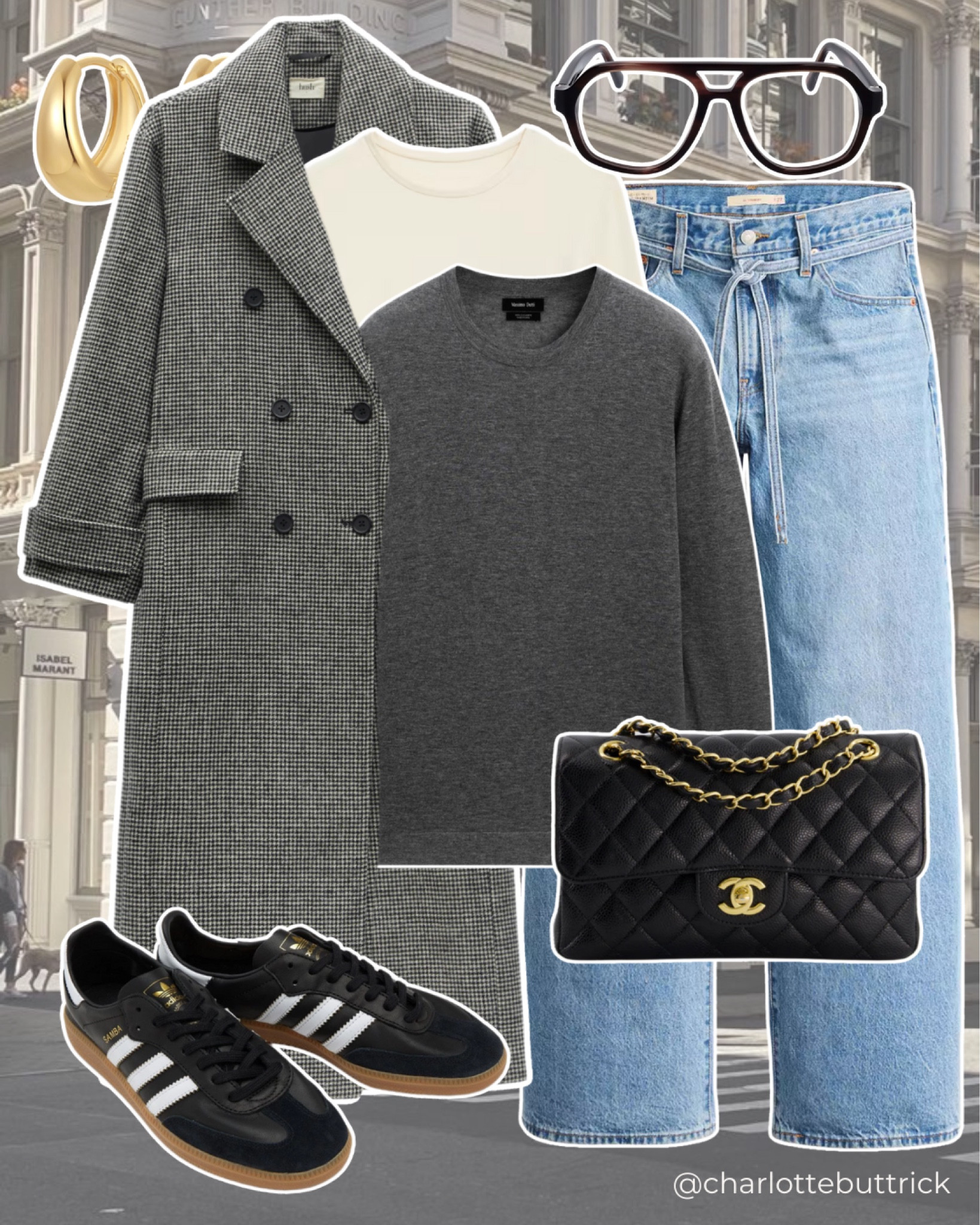 Jeans - adidas samba - vintage Chanel small classic flap bag - grey cashmere jumper - grey houndstooth coat 

#LTKuk #LTKshoes #LTKeurope