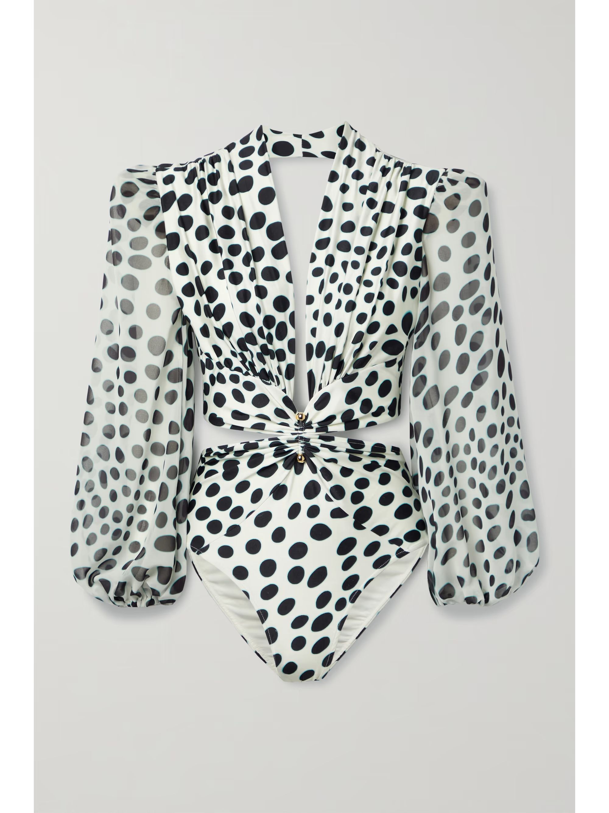 Bossa cutout chiffon-paneled polka-dot swimsuit | NET-A-PORTER (US)