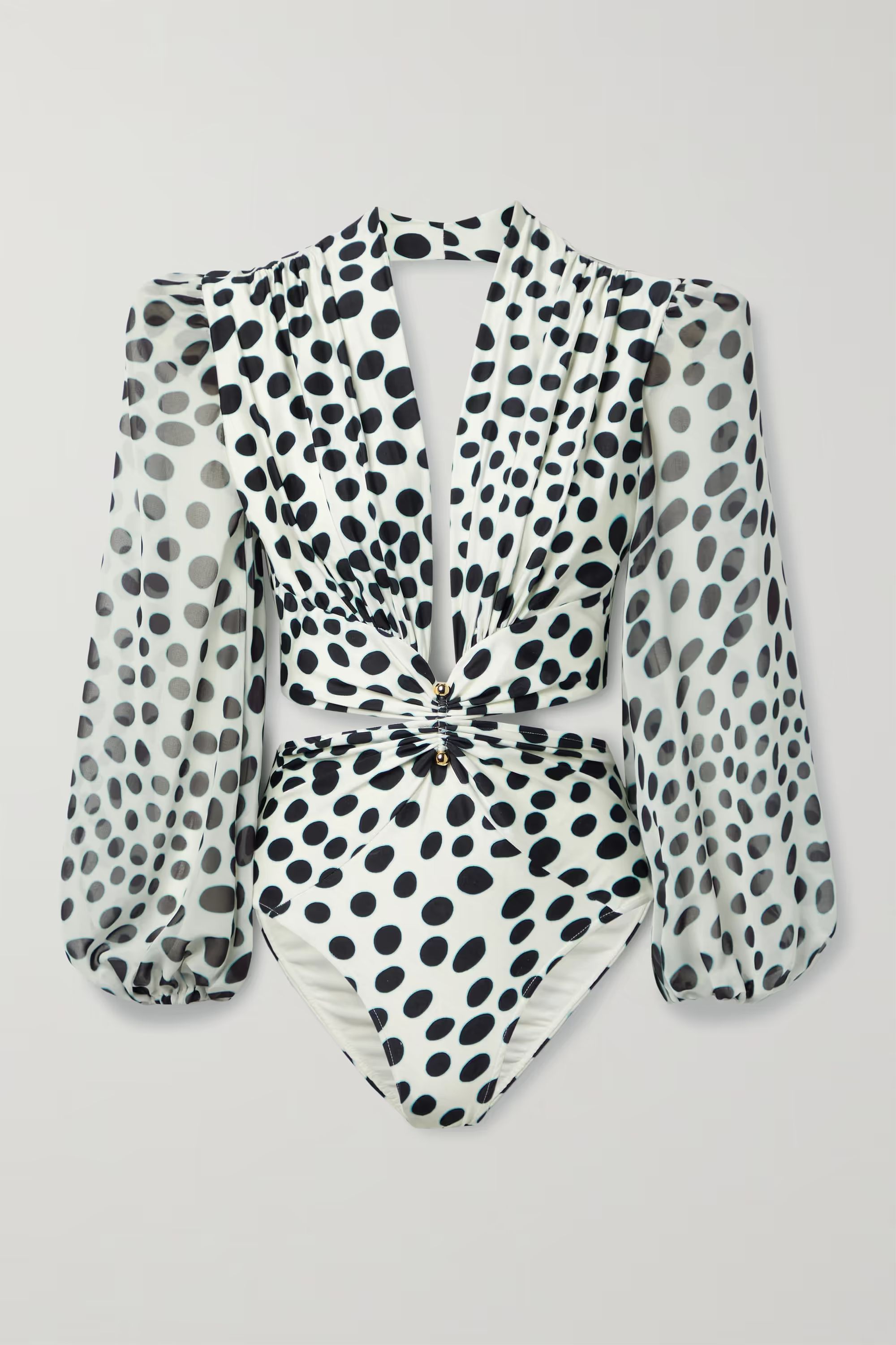 Bossa cutout chiffon-paneled polka-dot swimsuit | NET-A-PORTER (US)