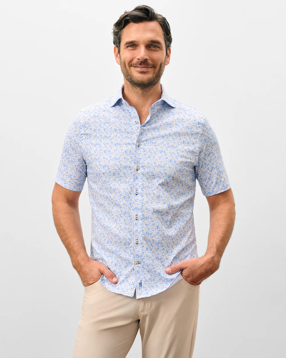 Tencel Blend Short Sleeve Button Down Shirt - Filipe Printed | johnnie O