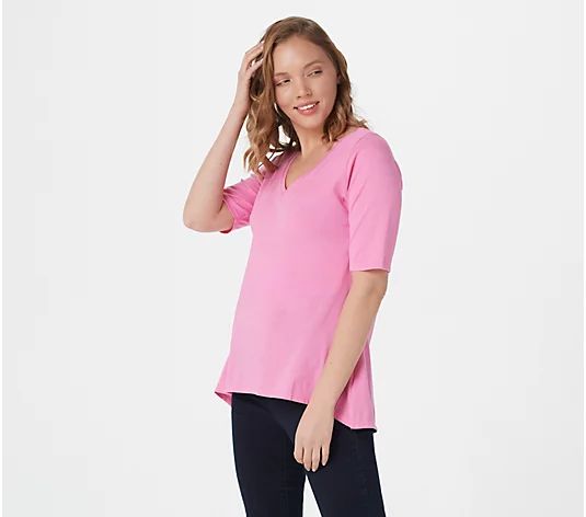 Seed to Style Organic Cotton V-Neck Top with Hi-Low Hem | QVC