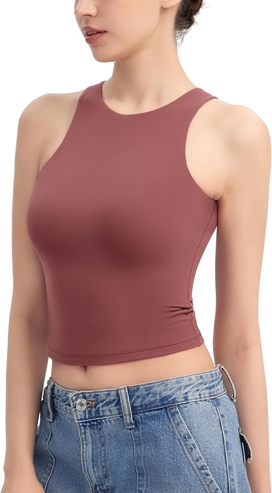 PUMIEY Women's High Neck Tank Top Sleeveless Summer Crop Tops for Women Smoke Cloud Pro Collectio... | Amazon (US)