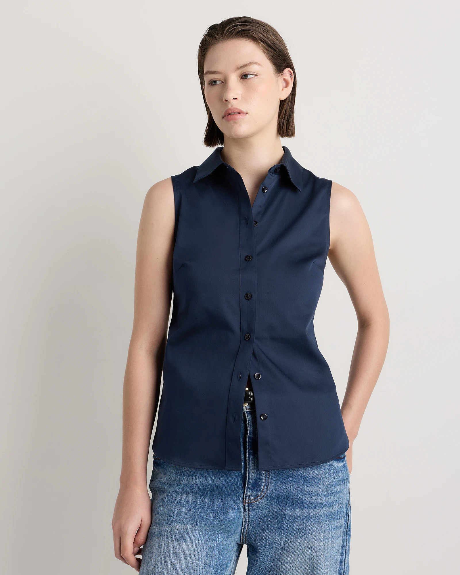 Organic Stretch Cotton Tailored Sleeveless Shirt | Quince