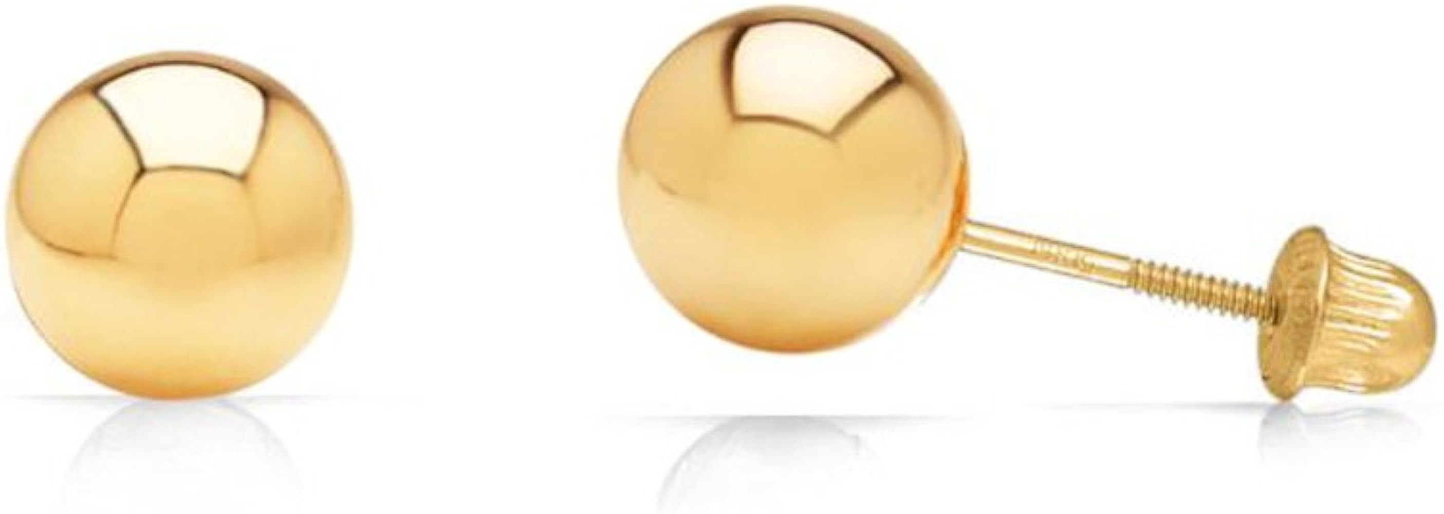 14kt Real Yellow Gold Ball Stud Earrings Polished with Comfort Screw Backings - Choose a Size | Amazon (US)