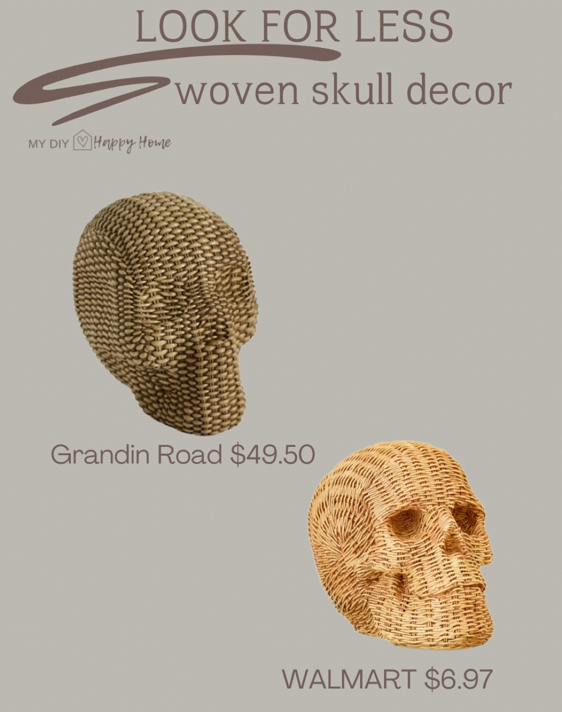 LOOK FOR LESS: woven skull decor 

The Walmart one has a great woven rattan- like texture and is less than $7! 

#LTKHome #LTKFindsUnder50 #LTKSeasonal