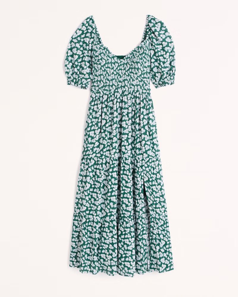 Short-Sleeve Smocked Midi Dress Green Dress Dresses Floral Dress Dresses Summer Dress Outfits  | Abercrombie & Fitch (US)