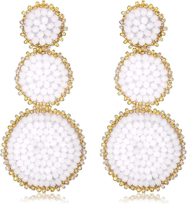 CEALXHENY Beaded Drop Earrings Statement Seed Bead Earring for Women Handmade Triple Circle Dangl... | Amazon (US)