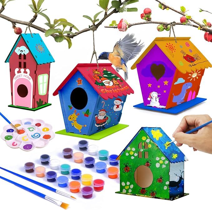 hapray 4 Pack Bird House Crafts for Kids Ages 5-8 8-12, Buildable DIY Birdhouse Kit for Children ... | Amazon (US)