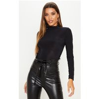 Black Long Sleeve Slinky Roll Neck Top | PrettyLittleThing US