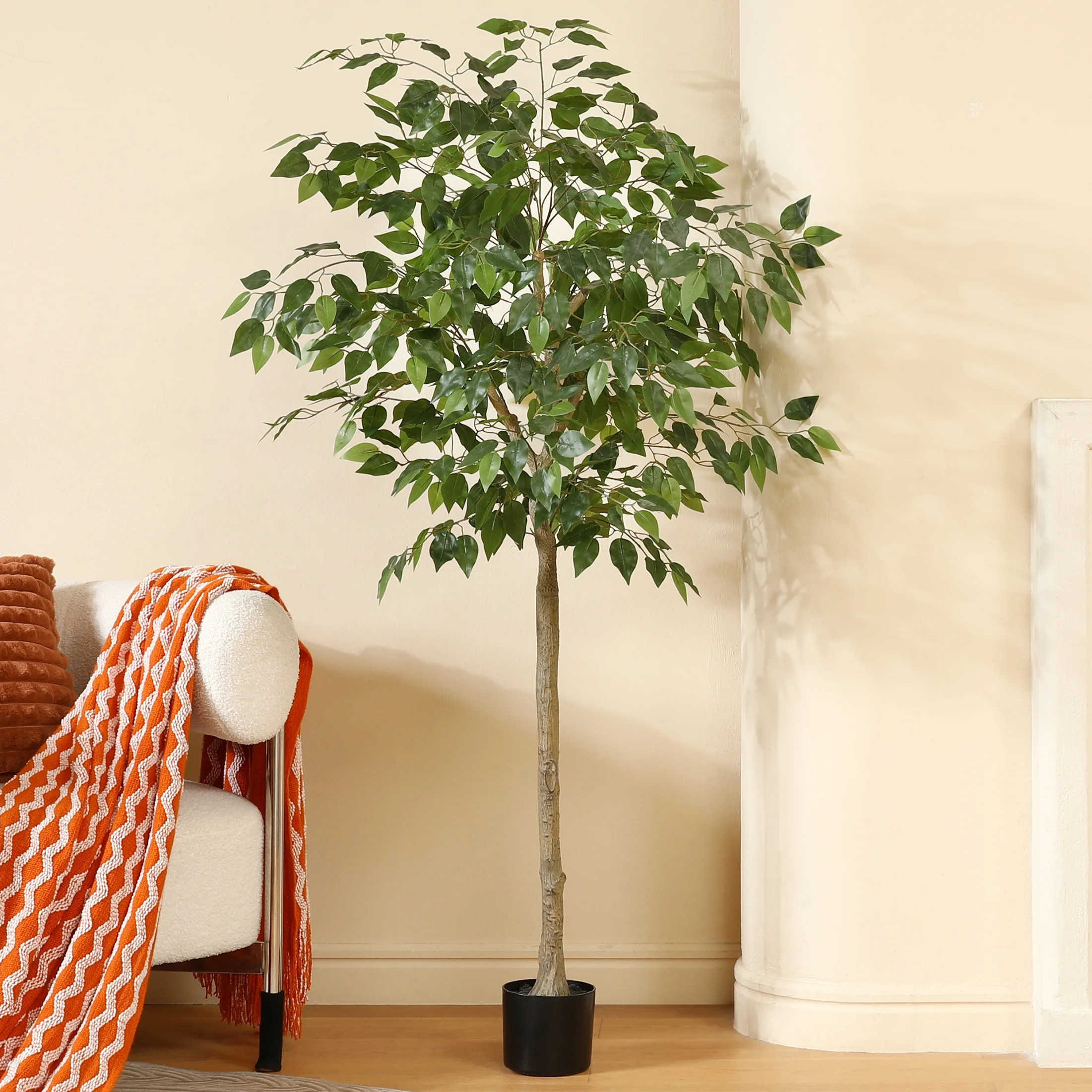 Artificial Ficus Silk Tree, 5FT Faux Plastic Ficus Plants in Pot with Durable Plastic Trunk, Fake... | Walmart (US)