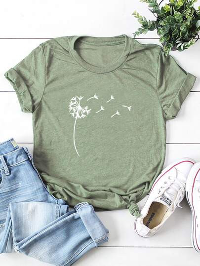 Dandelion Graphic Short Sleeve Tee | SHEIN