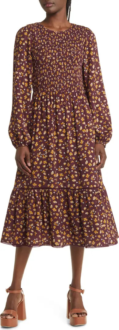 Vineyards in the Valley Floral Long Sleeve Tiered Midi Dress | Nordstrom