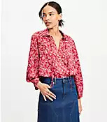 Floral Seamed Sleeve Tie Neck Blouse | LOFT
