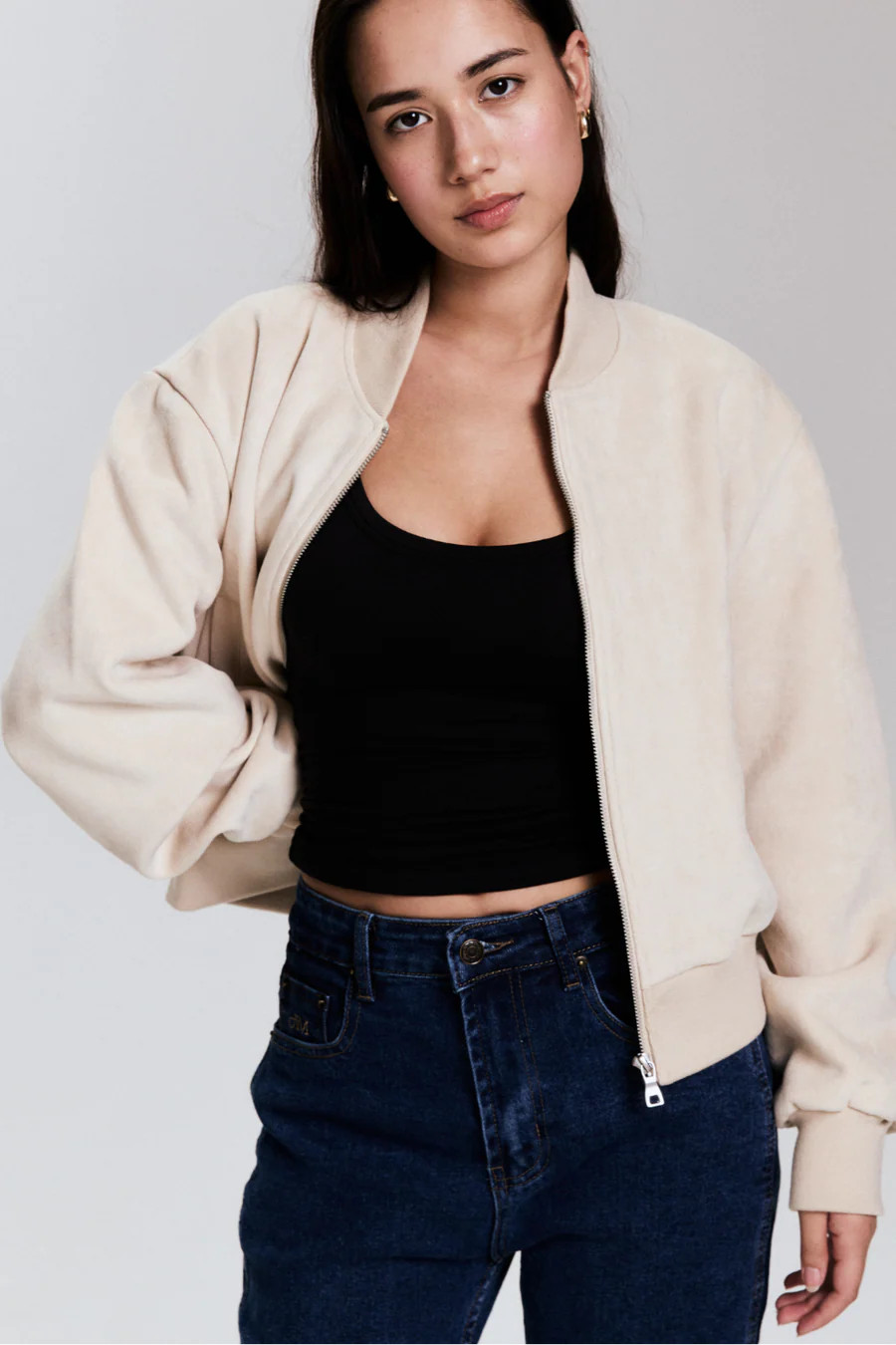 Vanilla Faux Suede Bomber | All for Mimi