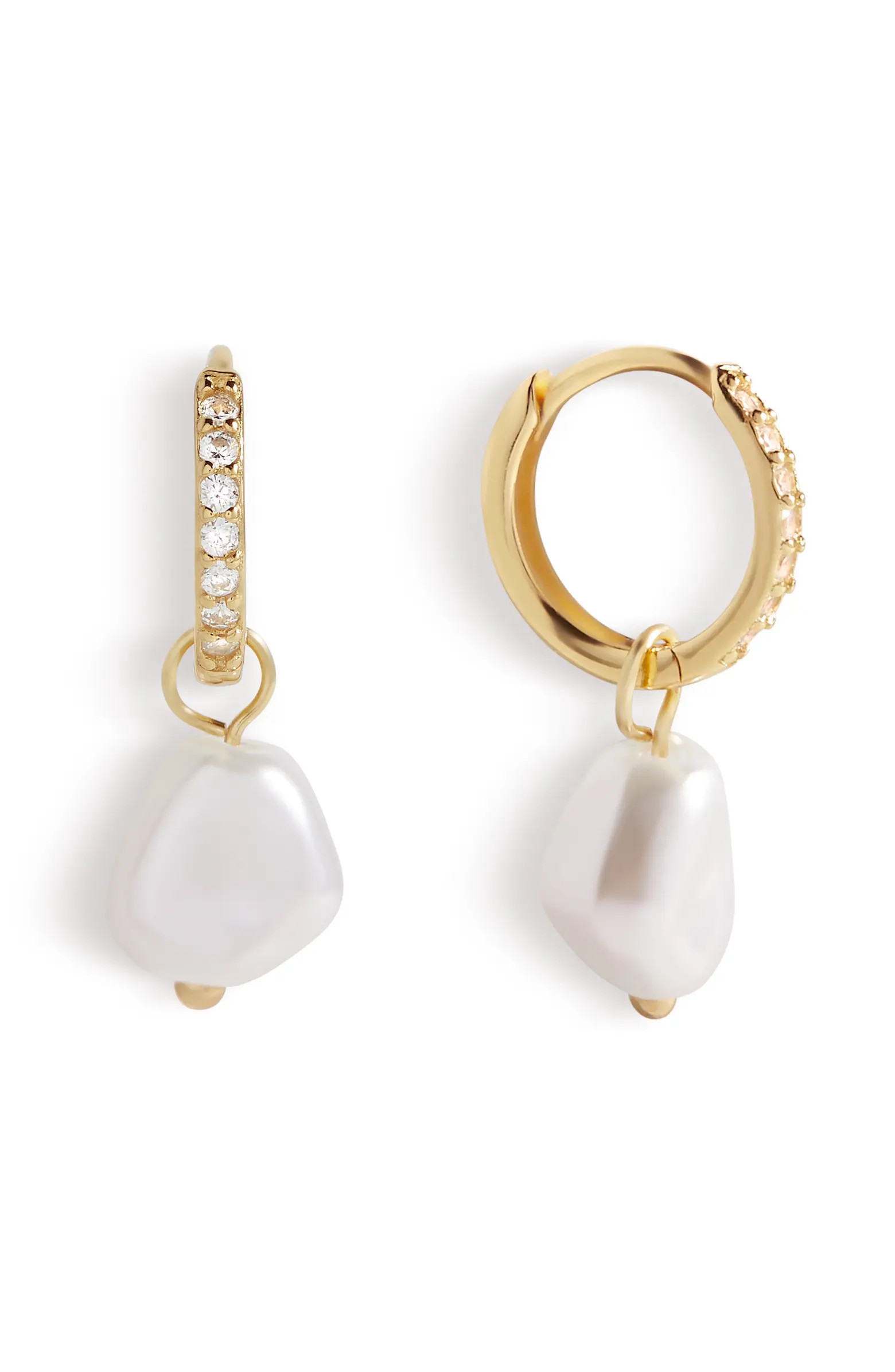 Mint & Lily Freshwater Pearl Drop Pave Huggie Earrings | Nordstrom | Nordstrom