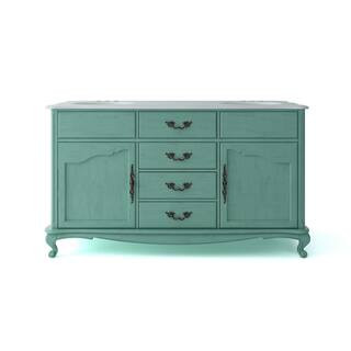 Home Decorators Collection Provence 62 in. W x 22 in. D Vanity in Vintage Torquoise with Marble V... | The Home Depot