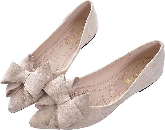 SAILING LU Bow-Knot Ballet Flats Womens Pointy Toe Flat Shoes Suede Dress Shoes Wear to Work Slip... | Amazon (US)