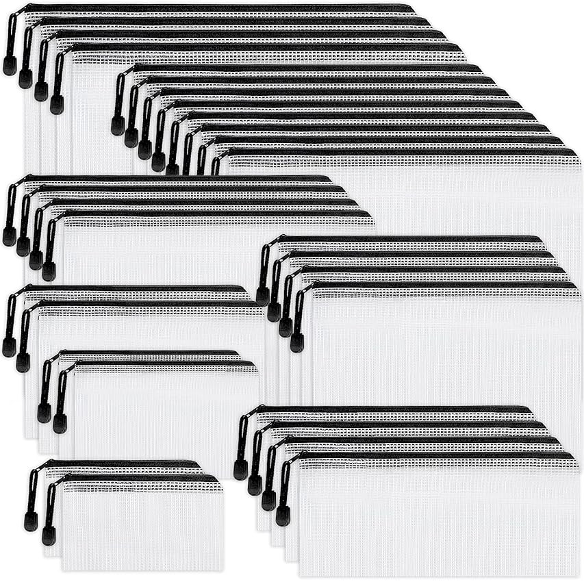 SUNEE Multisize Plastic Zipper Pouches (Black, 21 Packs), Water-Resistant Zip Bag for School Office  | Amazon (US)