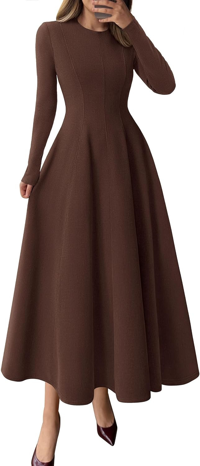 PRETTYGARDEN Women's Fall Long Sleeve A Line Midi Elegant Cocktail Dress | Amazon (US)