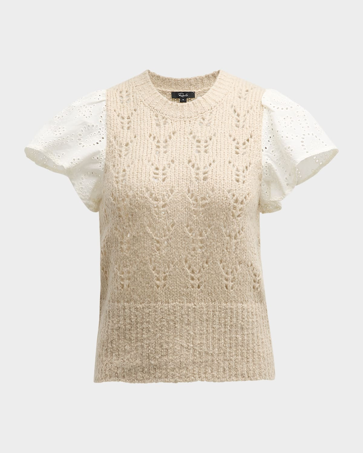 Everly Pointelle Knit Flutter-Sleeve Sweater | Neiman Marcus