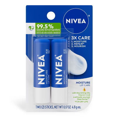Nivea Moisturizing Lip Balm - 0.34oz/2pk: Paraben-Free, Mineral Oil-Free, Contains Vitamin E, Contains Shea Butter | Target