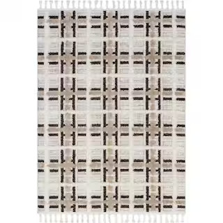 Crimson High-Low Plaid Tasseled Ivory 2 ft. x 8 ft. Runner Rug Area Rug | The Home Depot