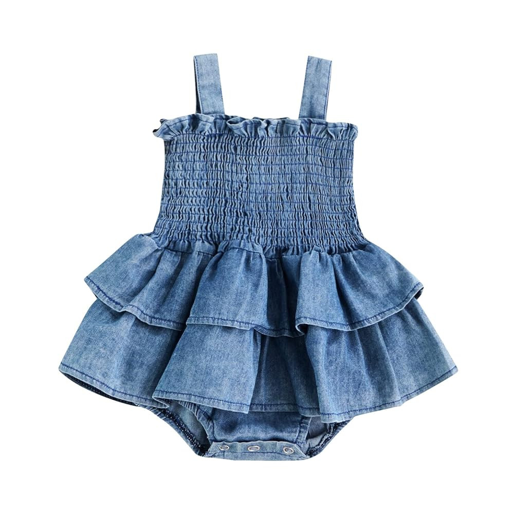 Baby Girls Summer Denim Romper Dress Clothes Newborn Ruffle Hem Sunsuit One Piece Jumpsuits Outfi... | Amazon (US)