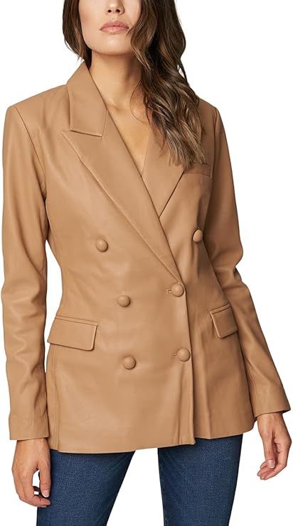 [BLANKNYC] Womens Double Breasted Long Vegan Leather Blazer | Amazon (US)