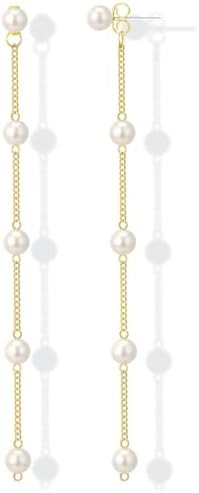Long Pearl Earrings for Women, Gold Chain Drop Earrings Dangling with Pearl Accents, Elegant Brid... | Amazon (US)