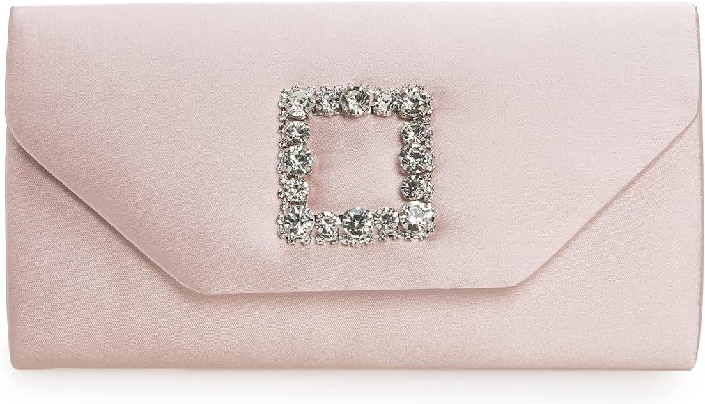 IXEBELLA Satin Evening Bag for Women Clutch Purse Embellished Crystals Buckle | Amazon (US)