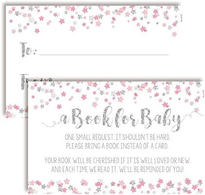 Pink & Silver Twinkle Little Star Themed “Bring A Book” Cards for Girl Baby Showers, 20 2.5" ... | Amazon (US)