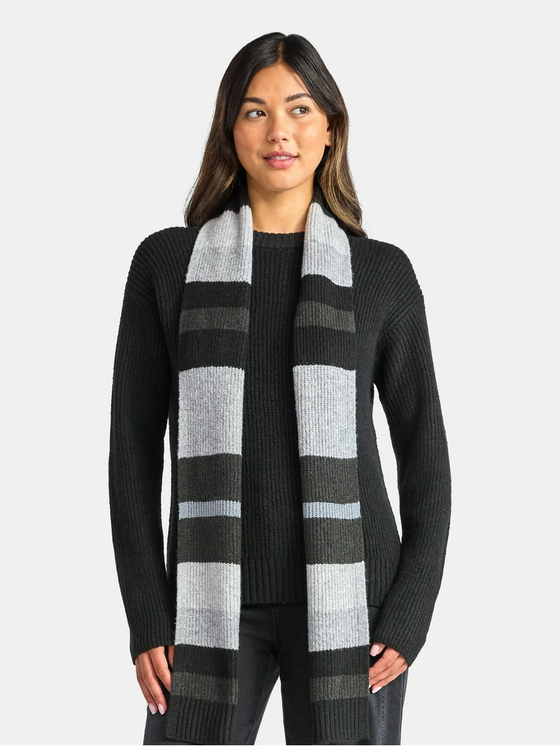 Time and Tru Women's Ribbed Crewneck Sweater and Stripe Scarf Set, 2-Piece, Sizes XS-XXXL | Walmart (US)