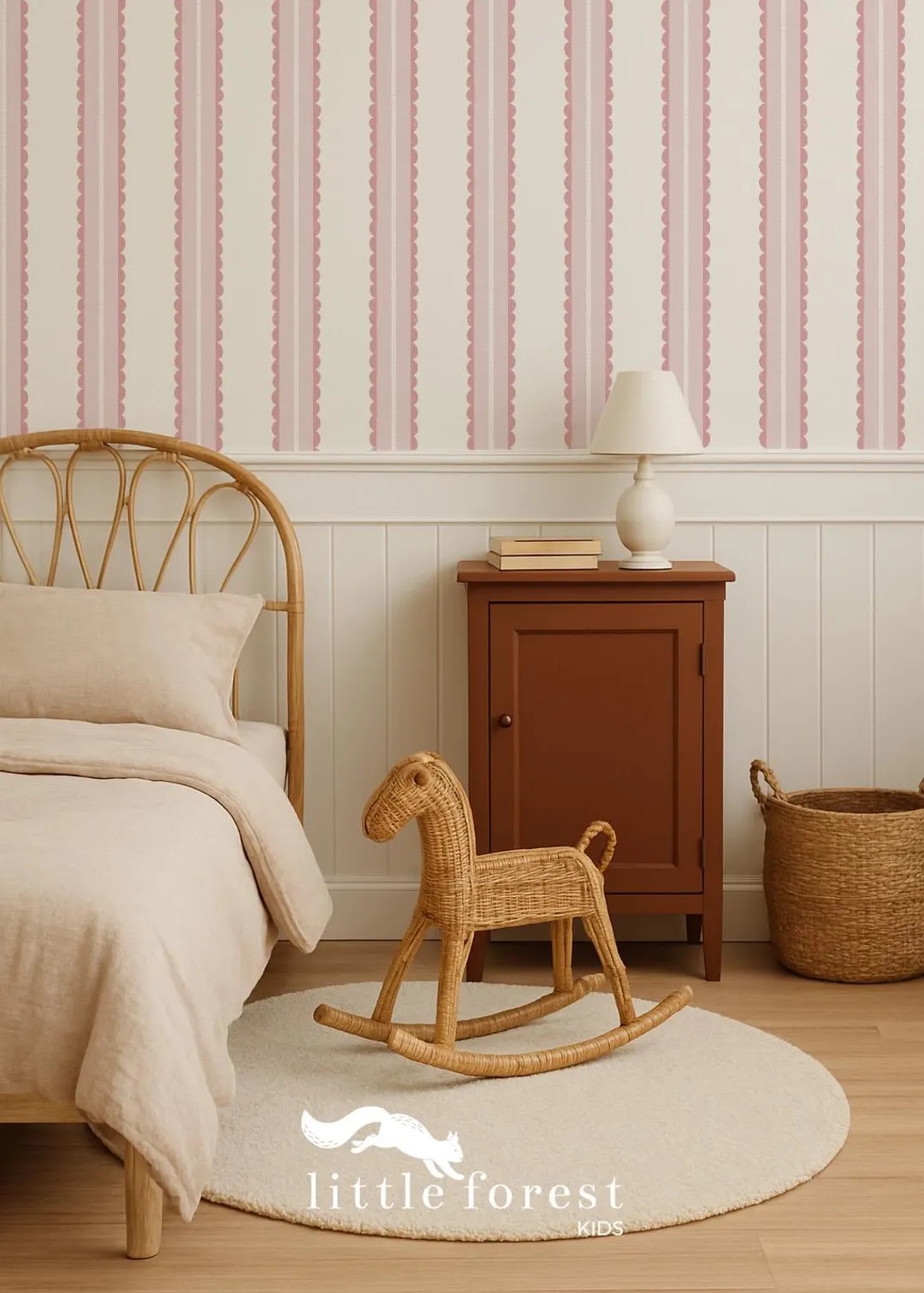 Blush Pink Scalloped Stripe Wallpaper | Sweet Vertical Stripe for Girl Nursery or Kids Bedroom, C... | Etsy (Global)