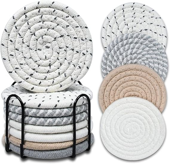 8 Pack Absorbent Coasters Drink Coasters with Holder, Cotton Woven Drink Coaster for Tabletop Pro... | Amazon (CA)