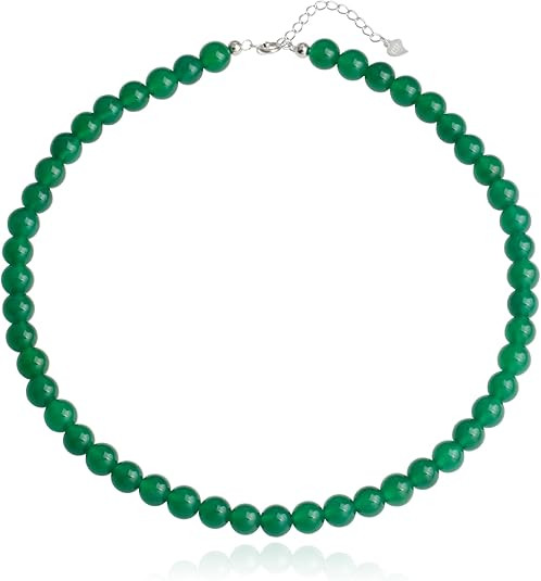 Natural Agate Choker Necklace Sterling Silver Round Beads Strand Necklace for Women | Amazon (US)
