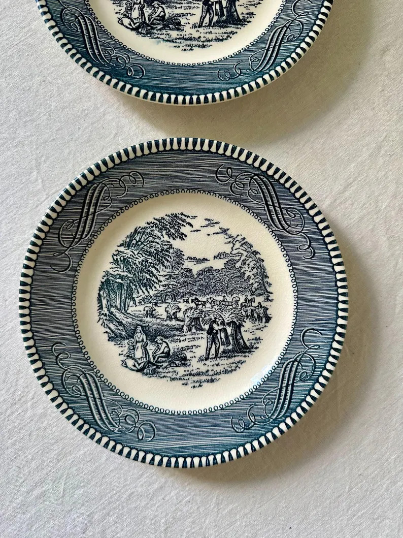 Cottagecore Pair of Vintage Blue & White Pilgrim USA Plates Wall Display Plates Kitchen Dining De... | Etsy (Global)