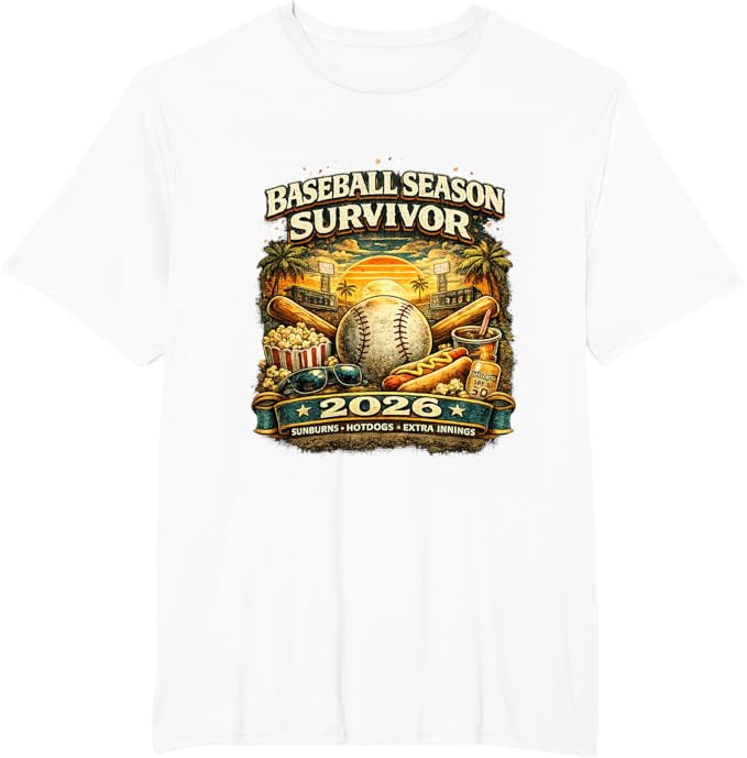 Baseball Season Survivor 2026 Funny Fan Vintage Sunset T-Shirt | Amazon (US)