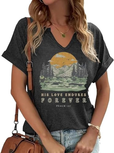 Women V Neck Christian Shirts Vintage Bible Verse Boho Floral Graphic Tees Christian Gifts for He... | Amazon (US)