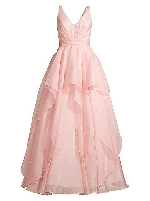 V-Neck Tiered Full-Skirt Gown | Saks Fifth Avenue