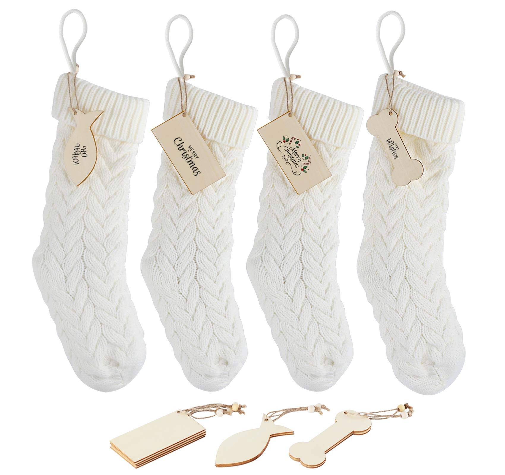 ABSOFINE Christmas Stockings White Knit Christmas Stocking 4 Pack Large Hanging Stockings Decorat... | Amazon (UK)