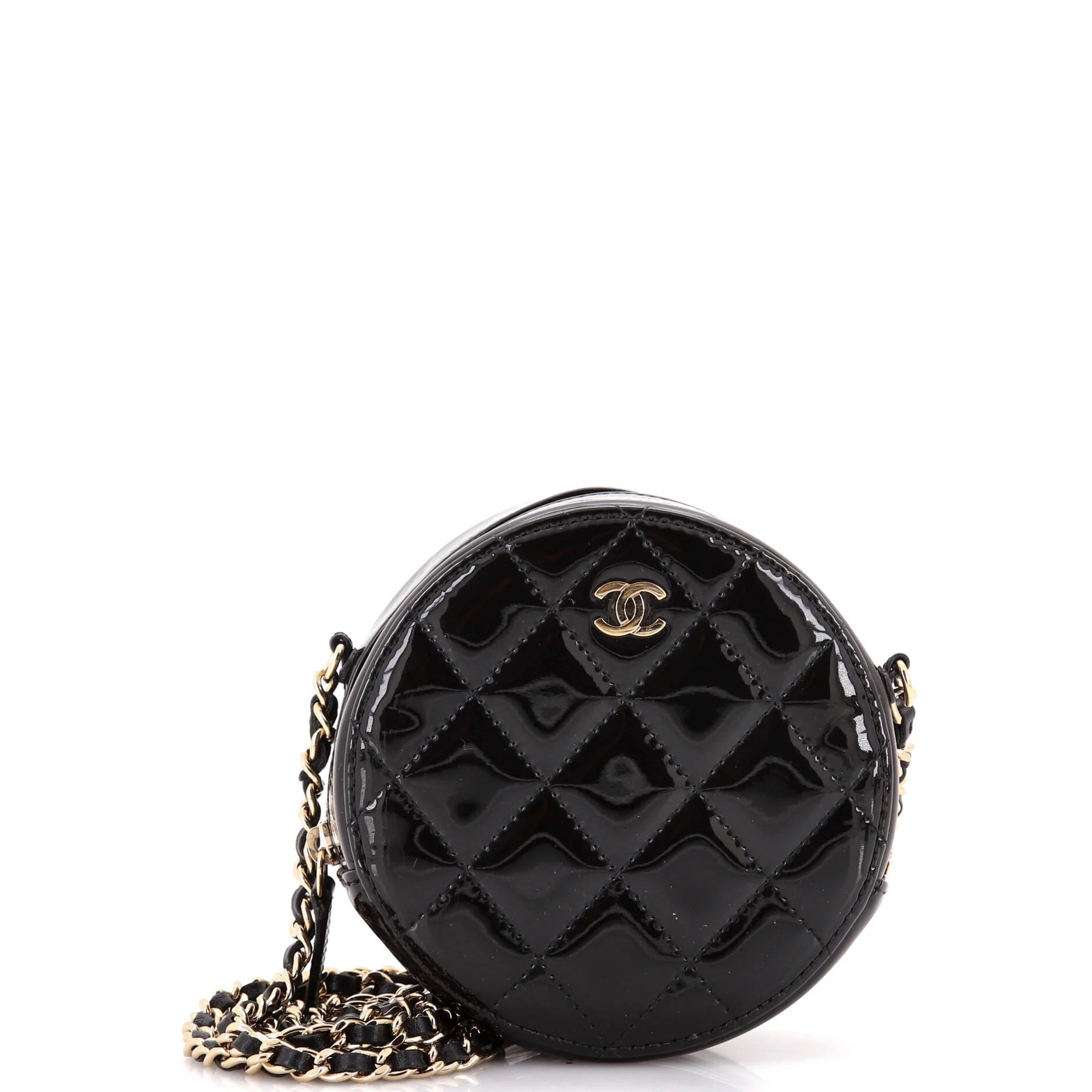 Round Clutch with Chain Quilted Patent Mini | Shop Simon