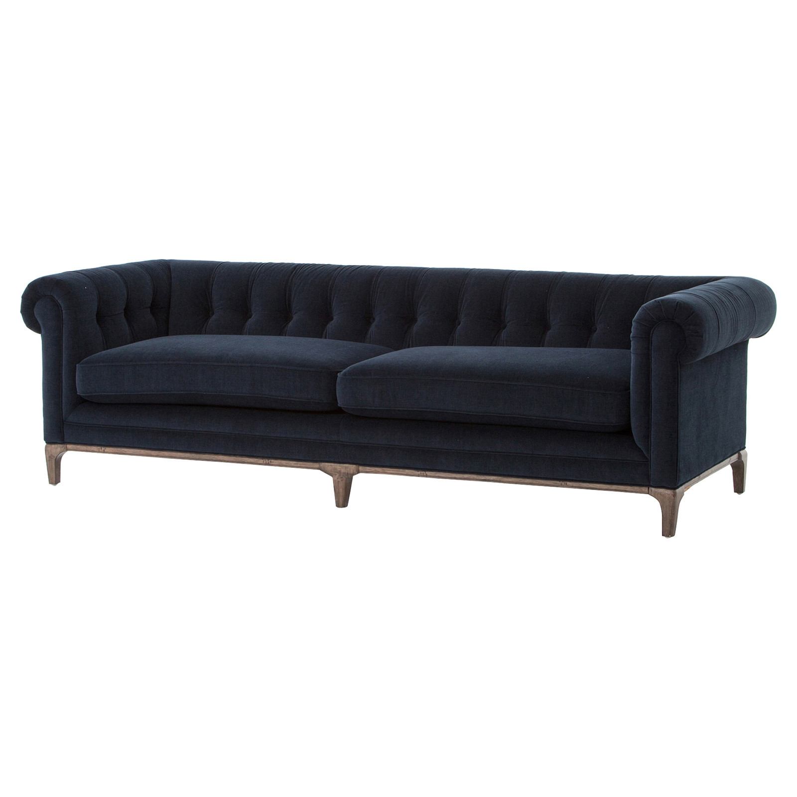 Dorian Updated Traditional Navy Velvet Tufted Sofa - 96 | Kathy Kuo Home