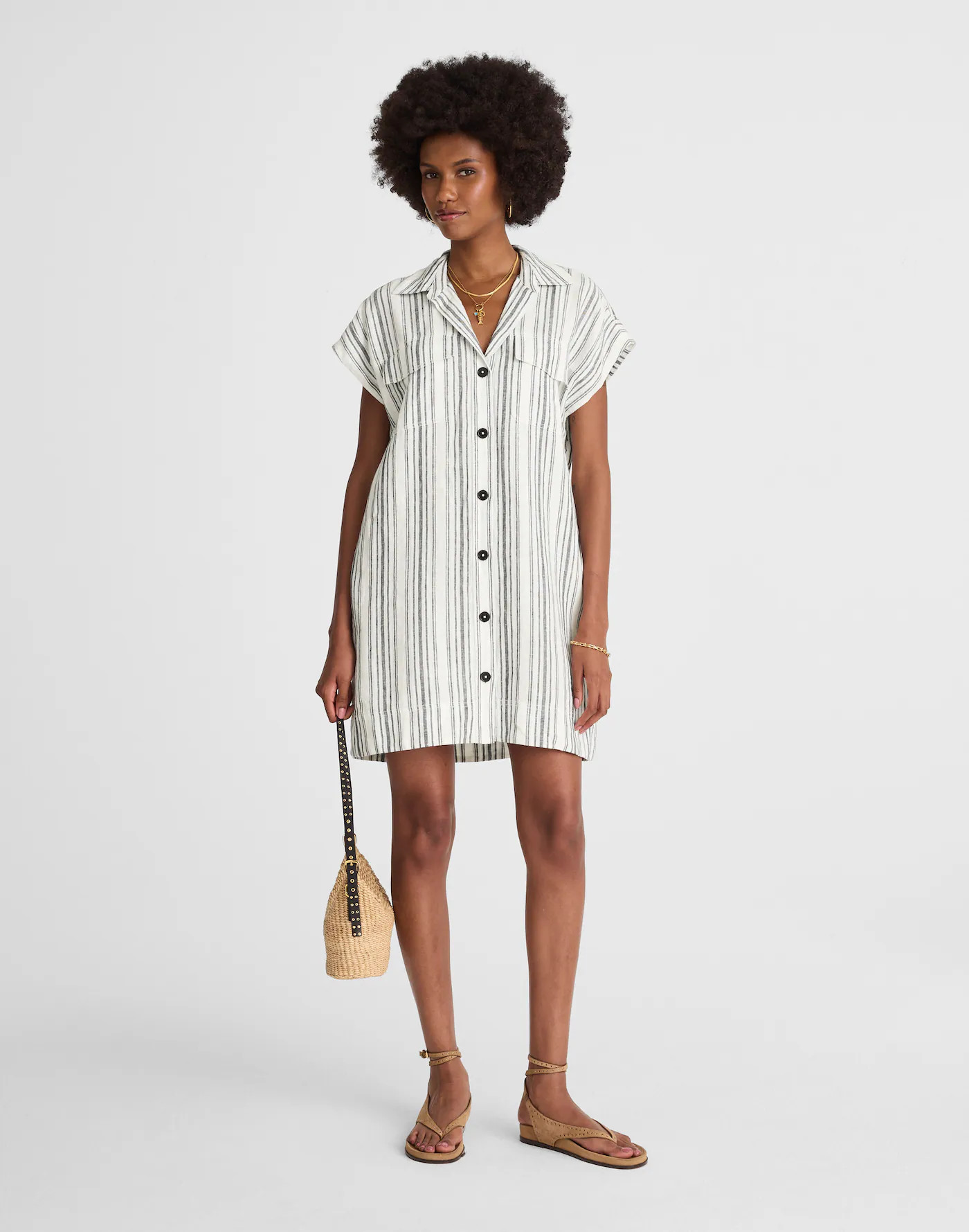 Utility Short-Sleeve Mini Shirtdress in 100% Linen | Madewell | Madewell