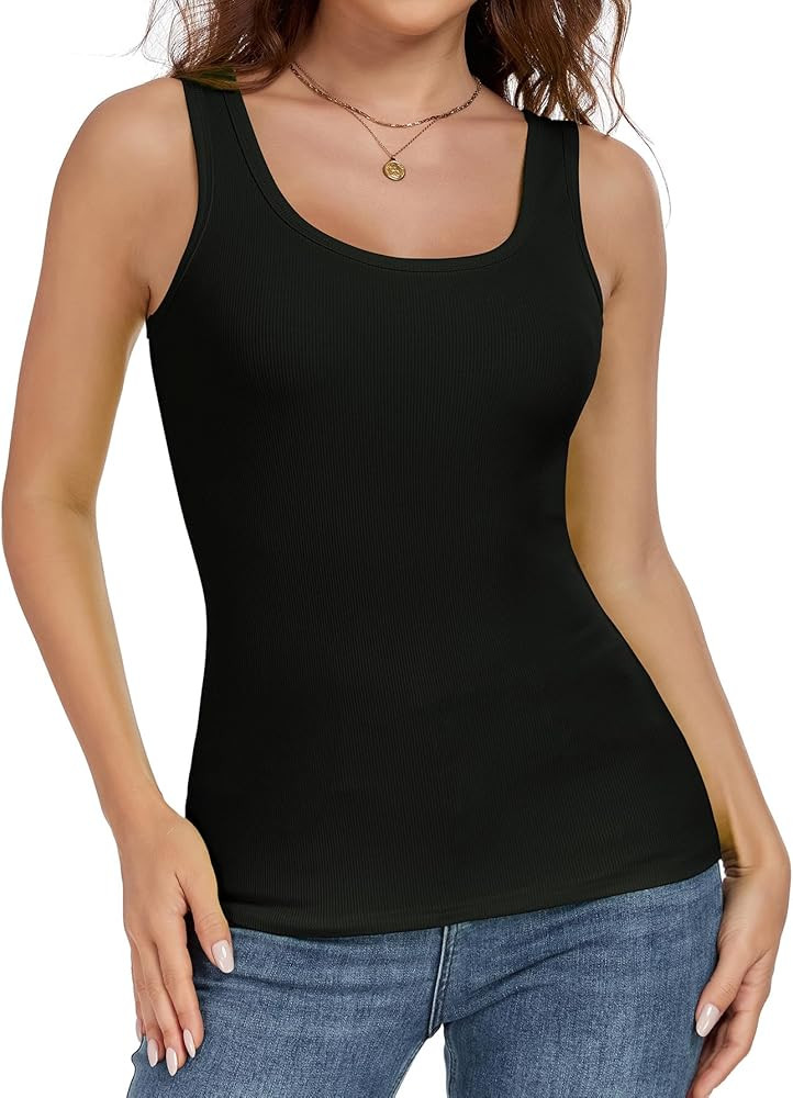 AUHEGN Tank Top for Women Summer Sleeveless Scoop Neck Ribbed Workout Tank Tops Slim Fitted Basic... | Amazon (US)