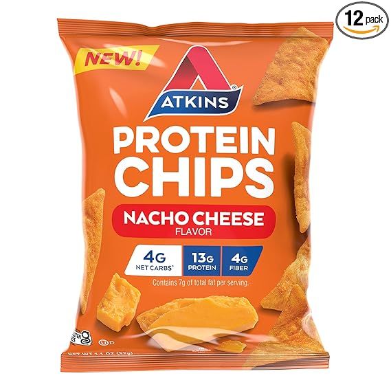 Atkins Protein Chips, Nacho Cheese, Keto Friendly, Baked Not Fried, 12 Count | Amazon (US)