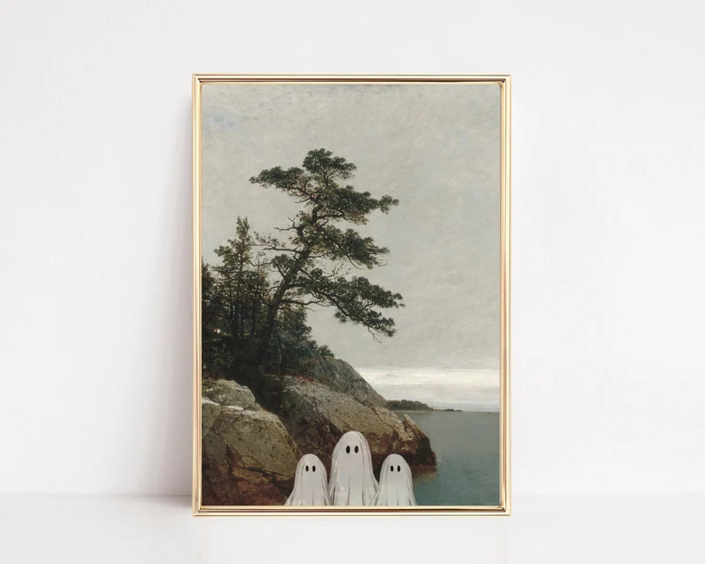 Vintage Halloween Decor Ghosts Wall Art Halloween Print Halloween Wall Art Vintage Lake Painting ... | Etsy (US)