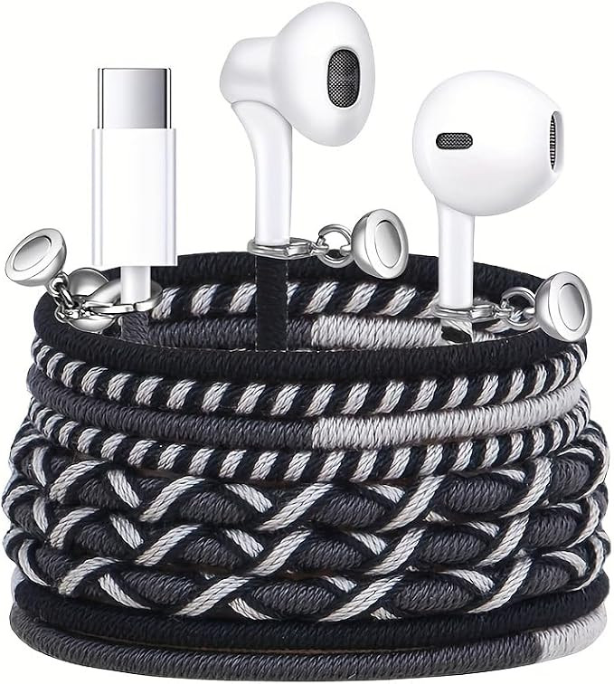Wired Earbuds USB-C with Microphone Bracelet Design Tangle-Free Necklace & Braided Colorful Cord,... | Amazon (US)